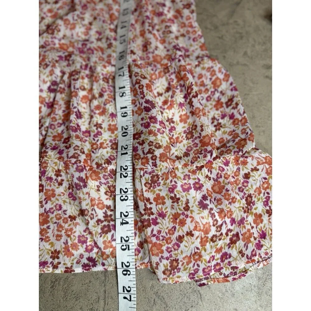 Lush Pink And Orange Floral Smocked Puff Sleeve Dress Size S - Picture 7 of 9